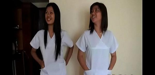  Two sexy Filipina nurses give special care to lucky male tourist